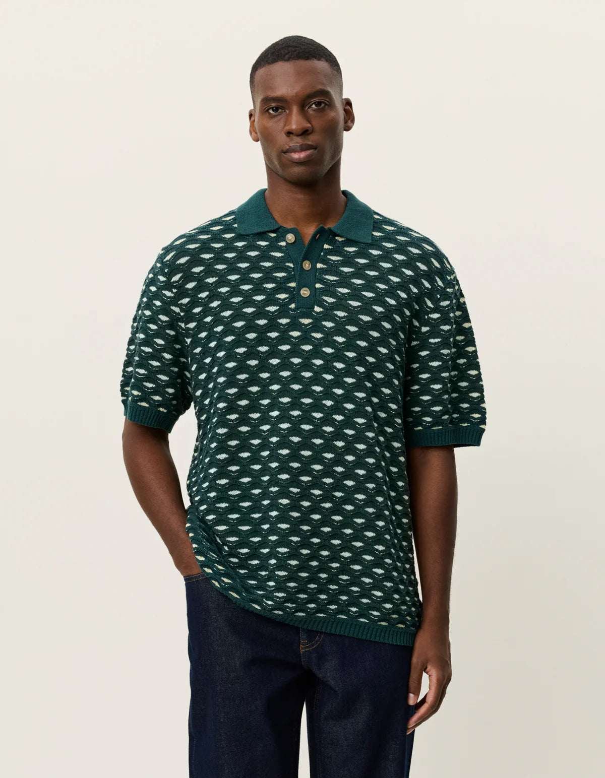 Les Deux miesten paita Esmay Shell Knitted Polo, vihreä