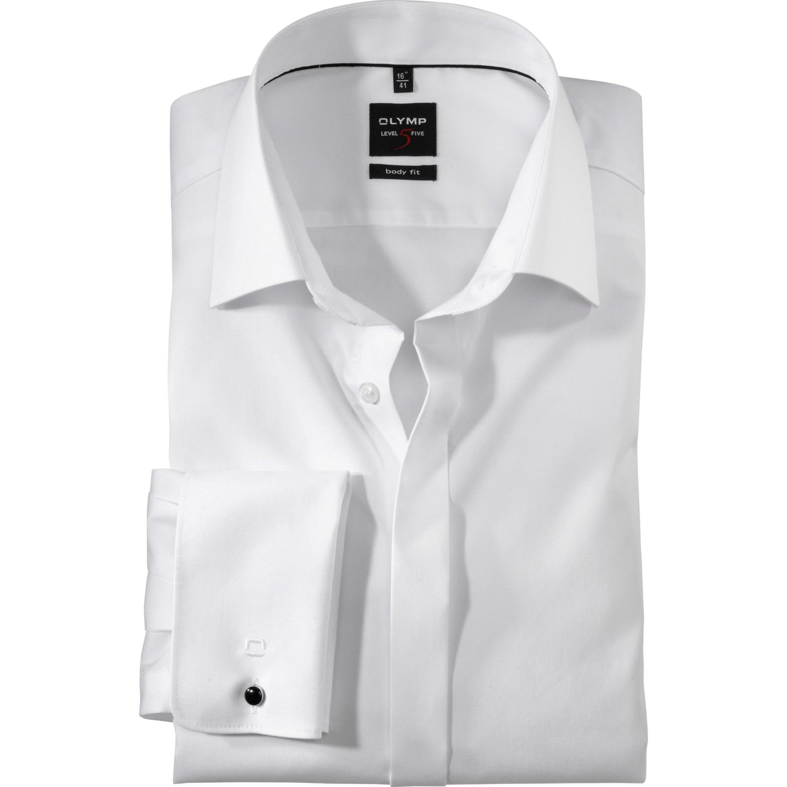 Olymp Level Five Miesten Juhlava Kauluspaita, Body Fit Tuplamansetti Valkoinen