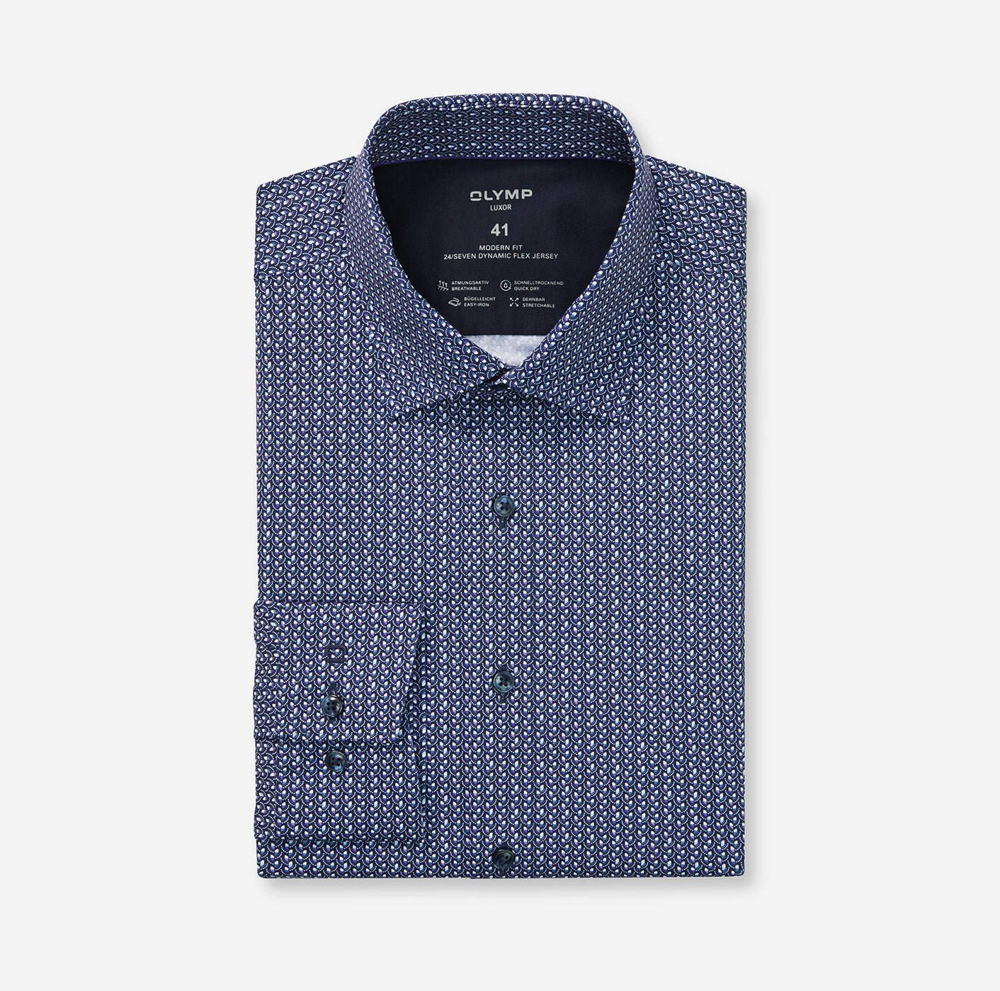 Olymp miesten kauluspaita 042 LUXOR MODERN FIT JERSEY, sininen kuosi