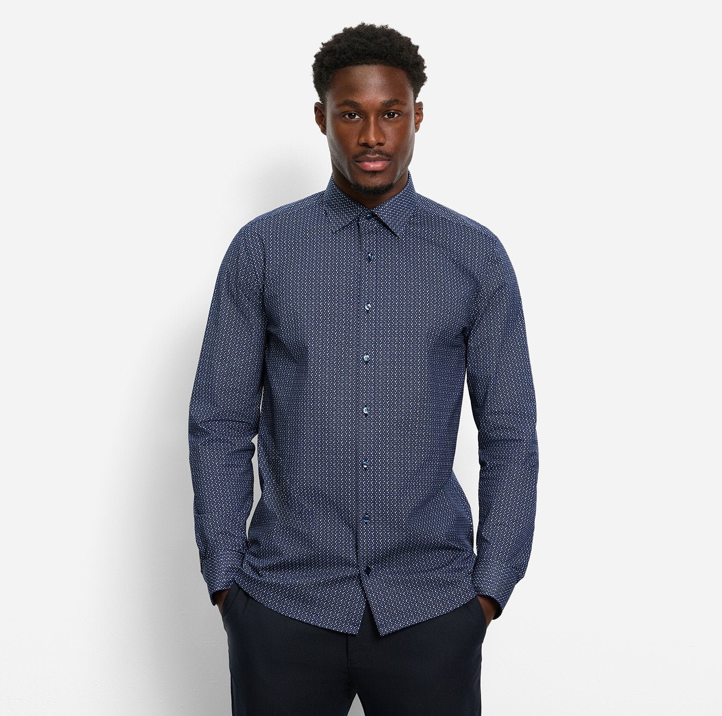 Olymp miesten kauluspaita 097 24/7 - LEVEL 5 JERSEY BODY FIT, sininen kuosi