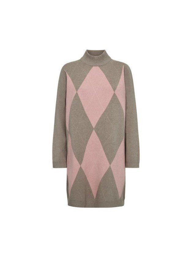 Freequent naisten neulemekko SORA TUNIC, vaaleanpunainen ruutu