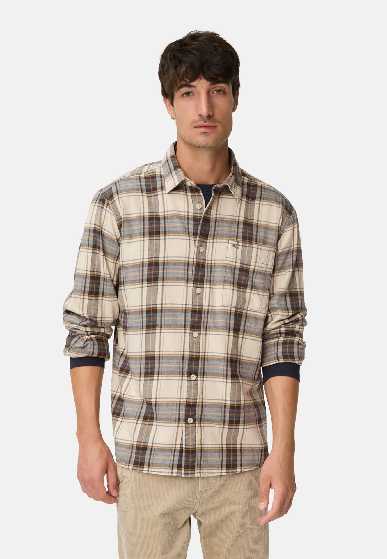 Camel Active miesten flanellipaita STRETCH FLANNEL LS SHIRT LOS, ruskea kuosillinen