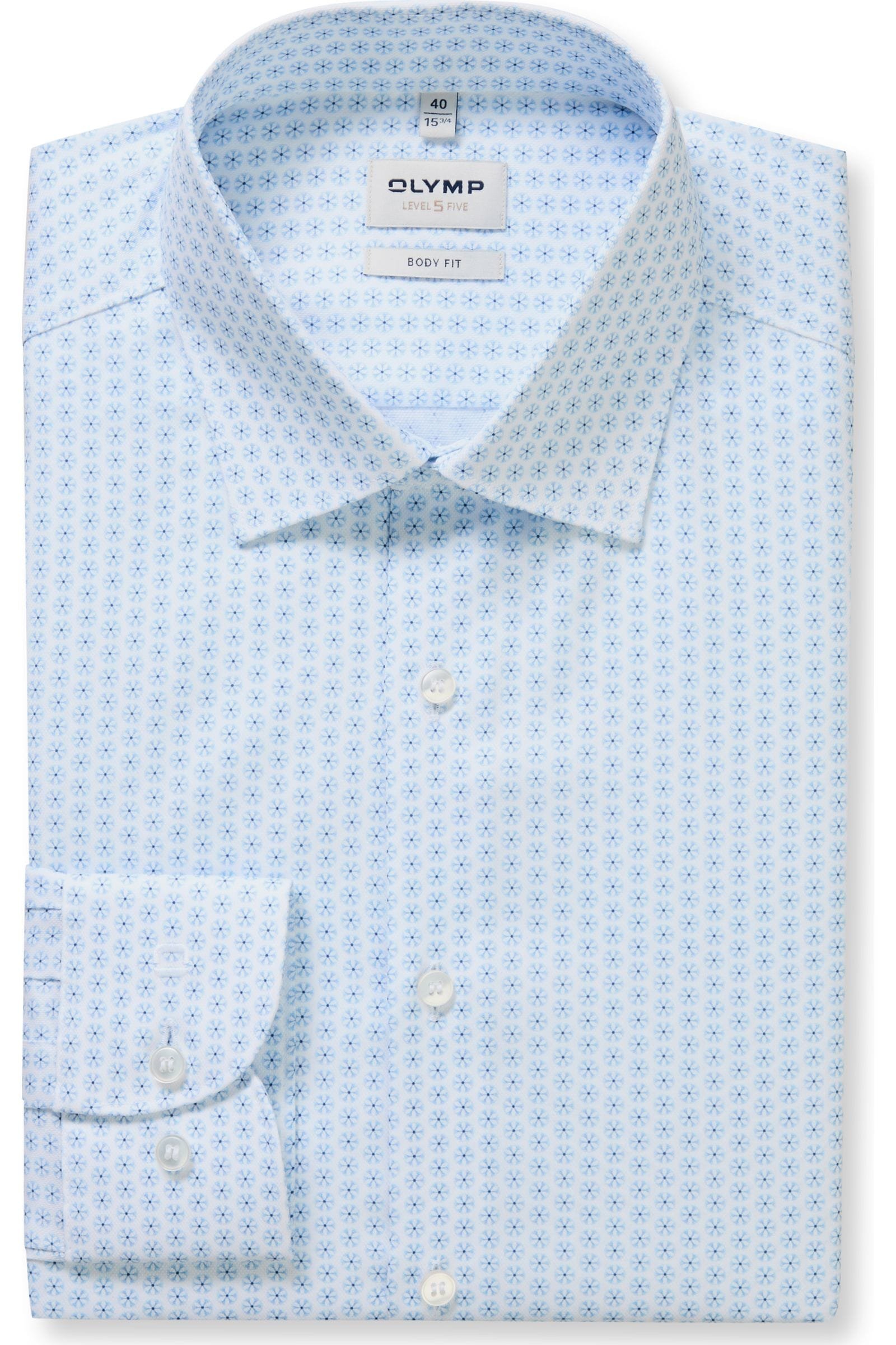 Olymp kauluspaita +Hiha Level 5 Body Fit Microprint, valkopohjainen kuosi