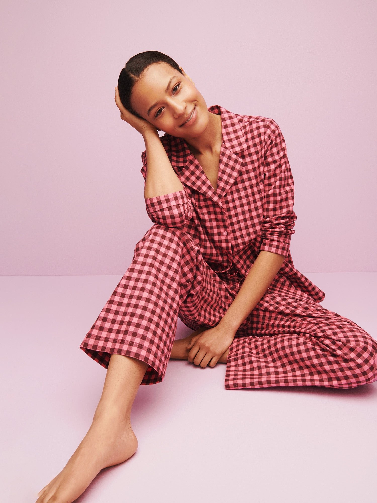 Nanso FLANELLI pyjamahousut - pinkki-burgundi