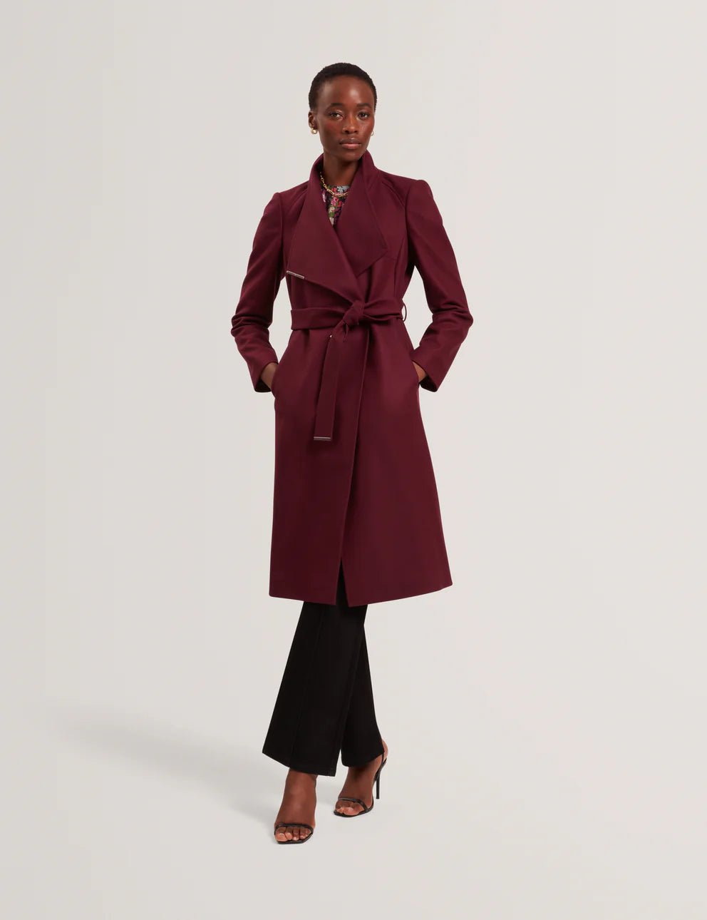 Ted Baker Rose Mid Length Belted Wool Wrap Coat, Viininpunainen