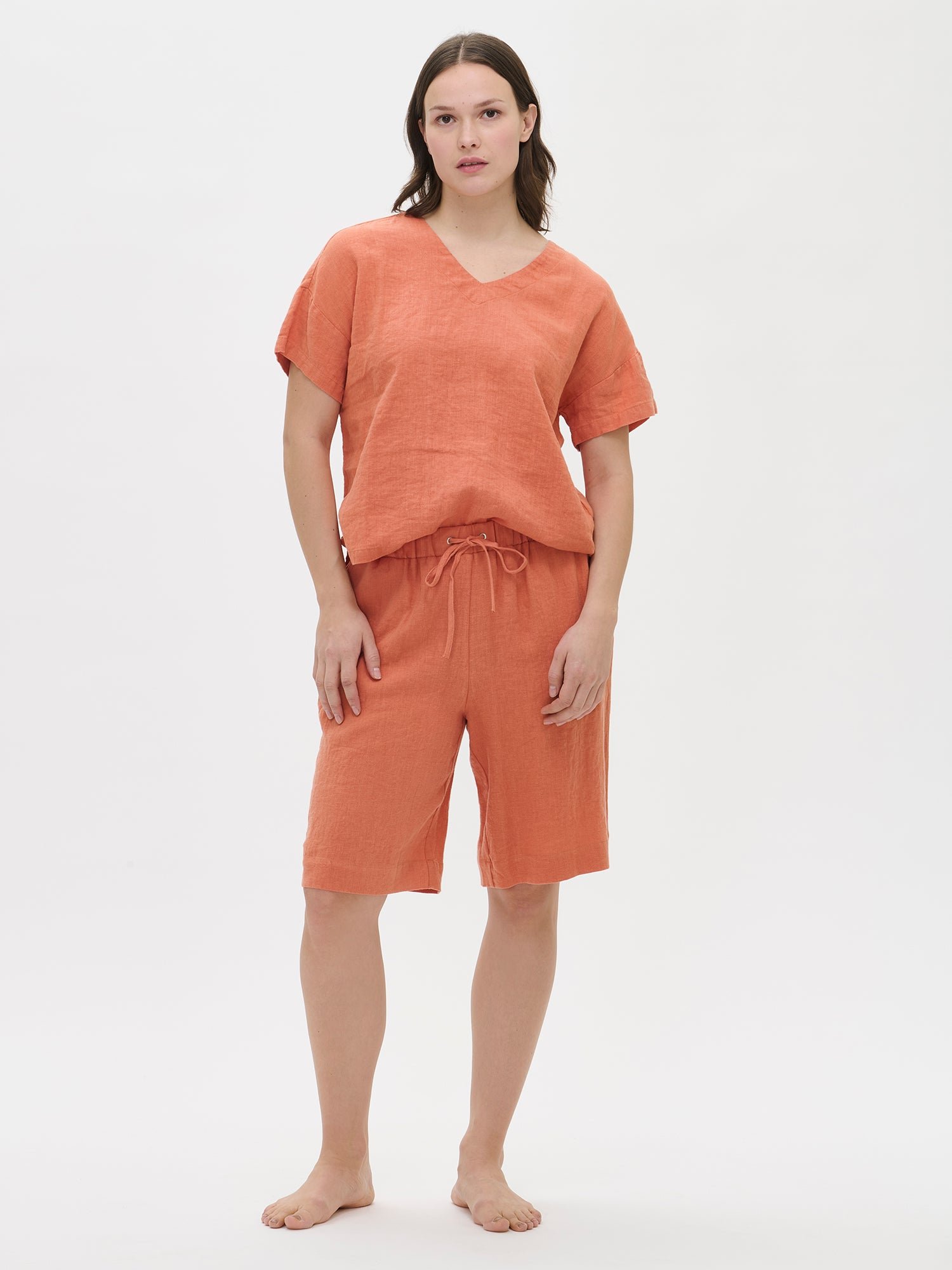 Nanso SARASTUS pellavashortsit - oranssi