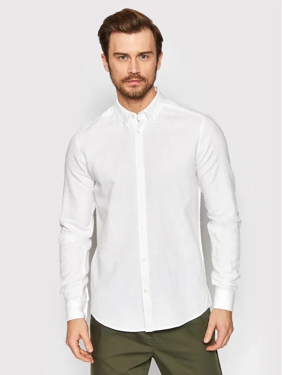 Only and Sons Miesten Pellavapaita CARLO LINEN SHIRT Valkoinen