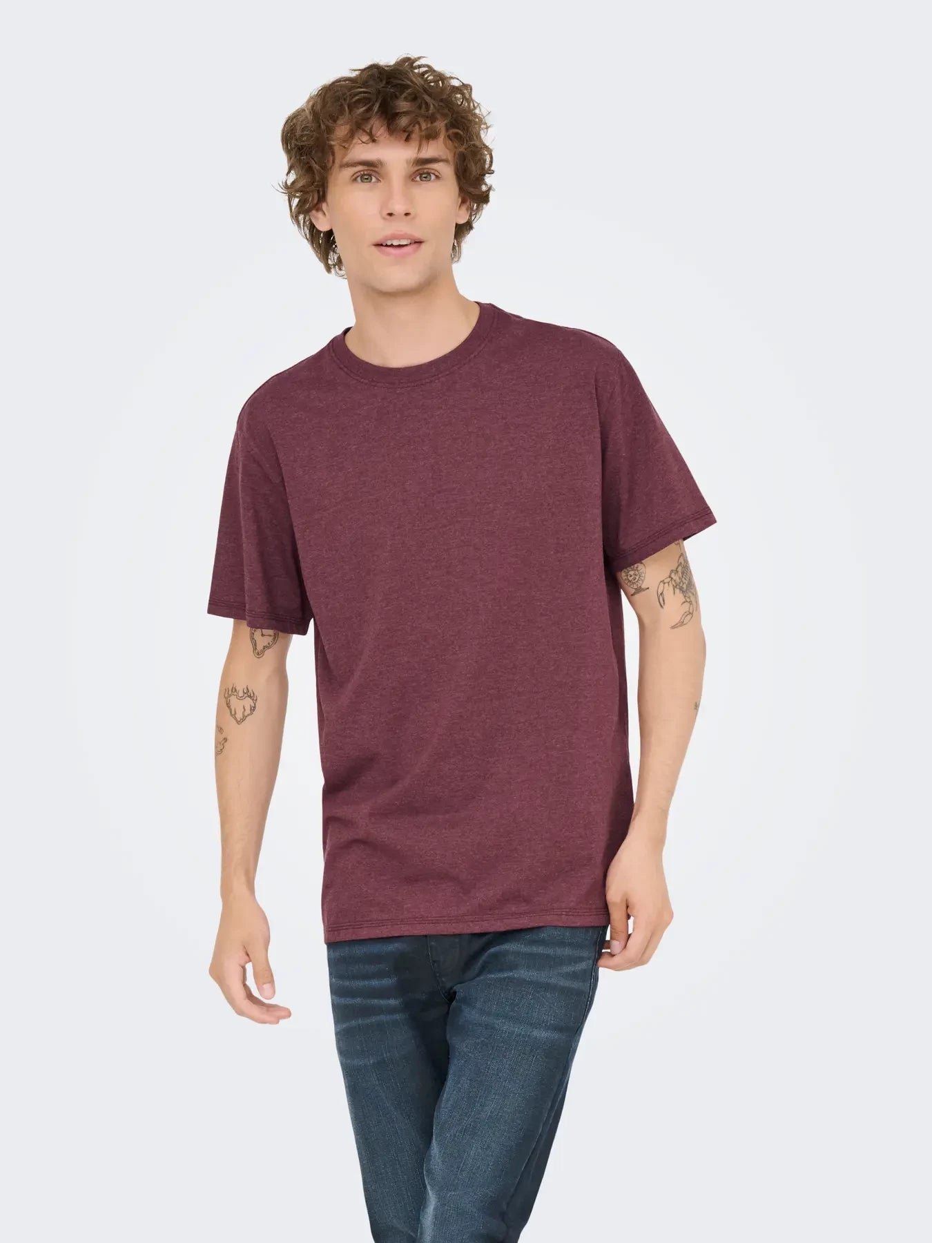 Only and Sons miesten t-paita ONSMAX LIFE SS STITCH TEE NOOS, Port Royale Melange