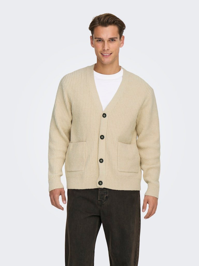 Only and Sons miesten neuletakki ONSFRAME RLX CARDIGAN KNIT, Oatmeal