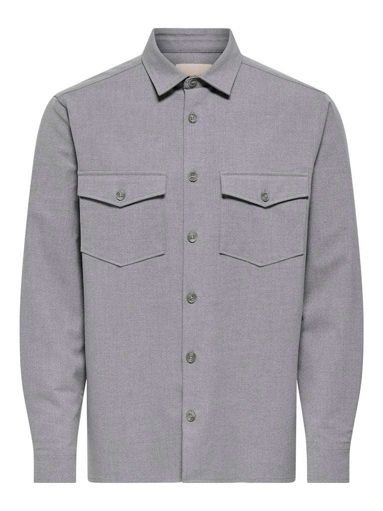 Only and Sons miesten paitatakki ONSVENUS REG OVERSHIRT NOOS, Light Grey Melange