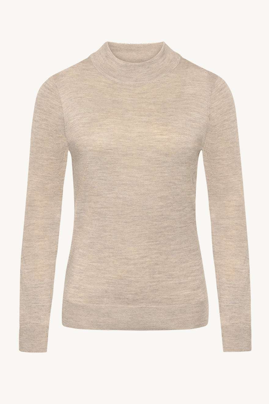 Claire naisten neulepusero Paulia Merinowool Turtle Neck, vaalea beige