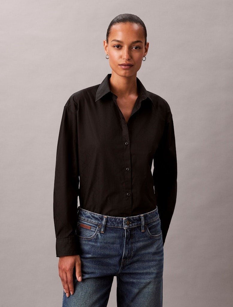 Calvin Klein Jeans Logo Perfect Button Down Shirt, musta