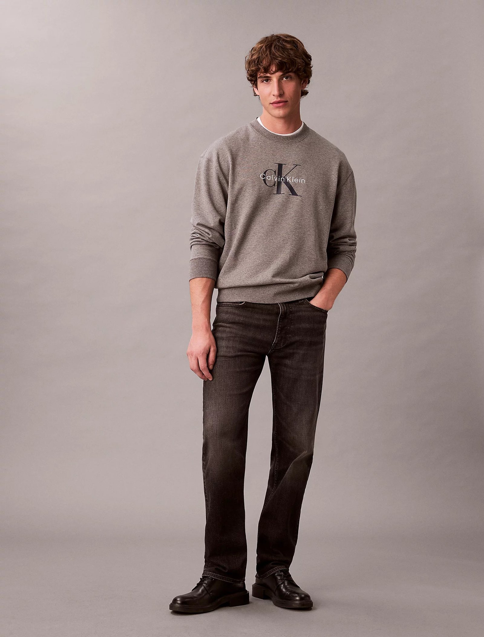 Calvin Klein Jeans miesten collegepaita LS EU 350Terry Monologo CN Swtsh, vaaleanharmaa