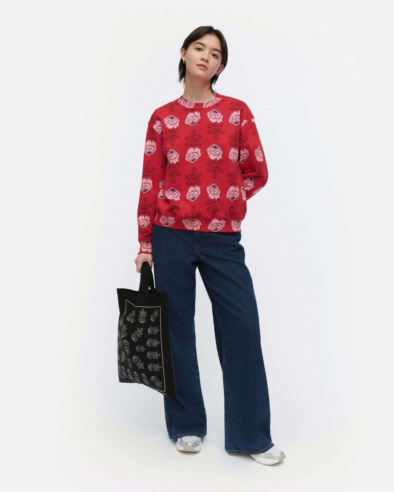 Marimekko collegepaita LEIOT VIHKIRUUSU KIOSKI, punainen kuosi