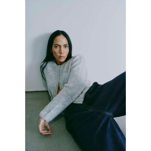 Copenhagen Muse naisten neuletakki IBRA CARDIGAN, vaaleanharmaa