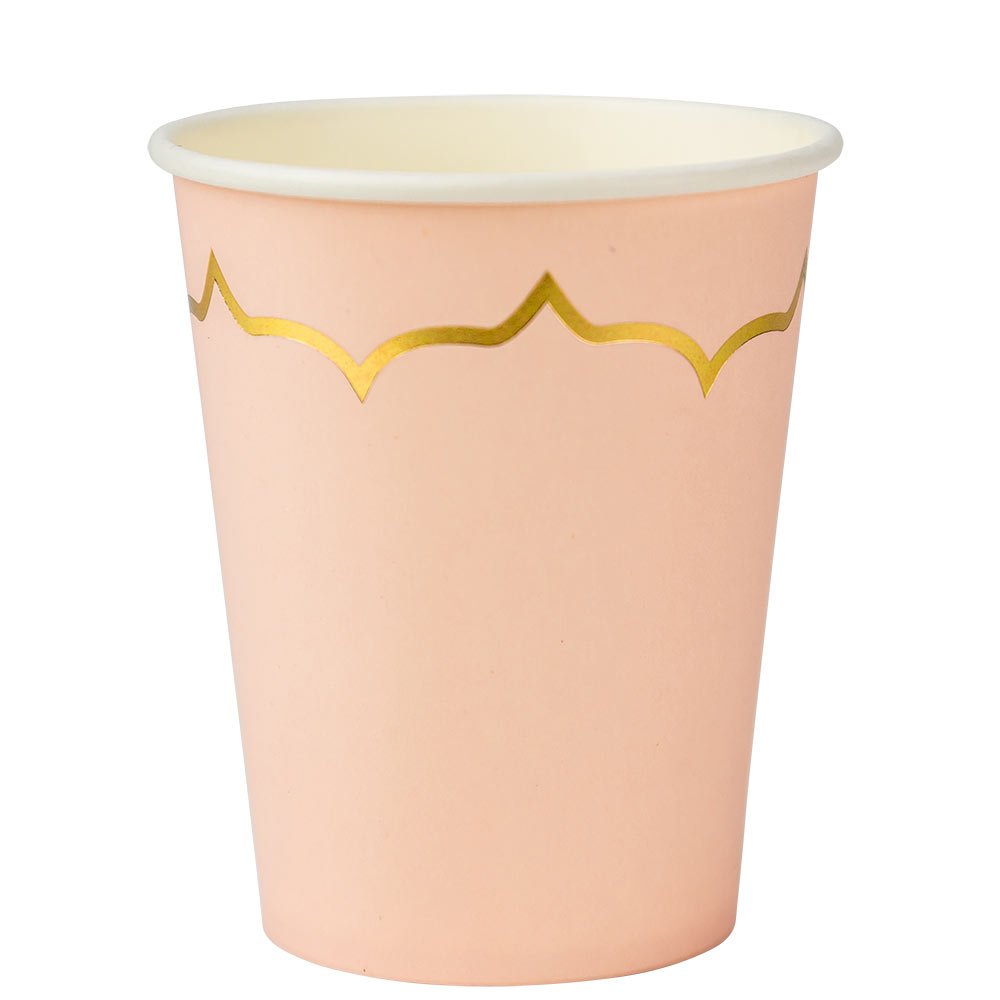 Vaaleanpunaiset pahvimukit - kultainen reuna, 8 kpl