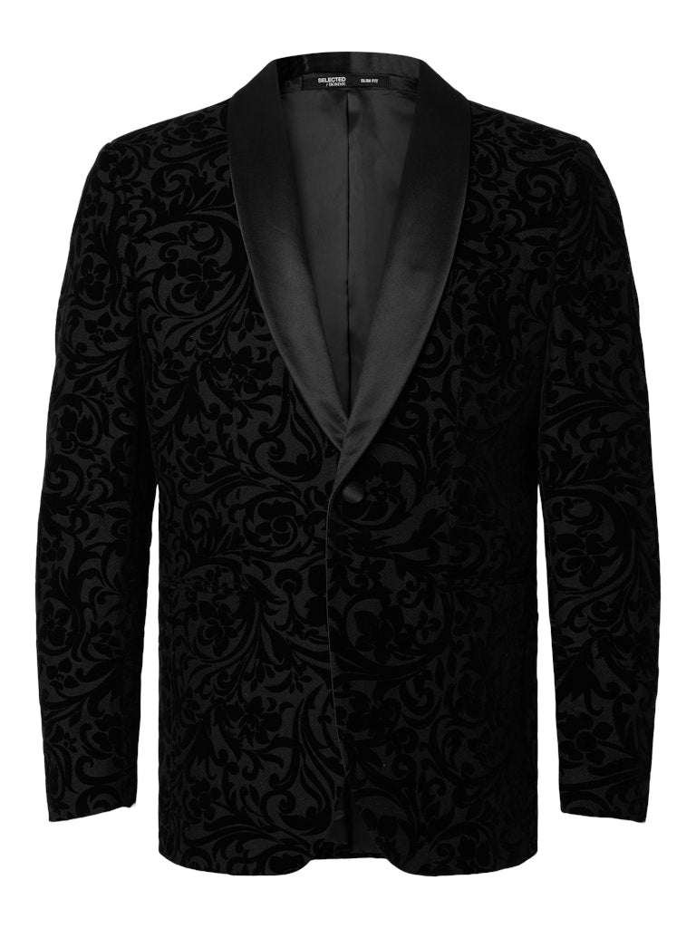 Selected miesten bleiseri SLHSLIM-EDDIE JACQUARD SHAWL BLZ Black FLOWER JACQUARD