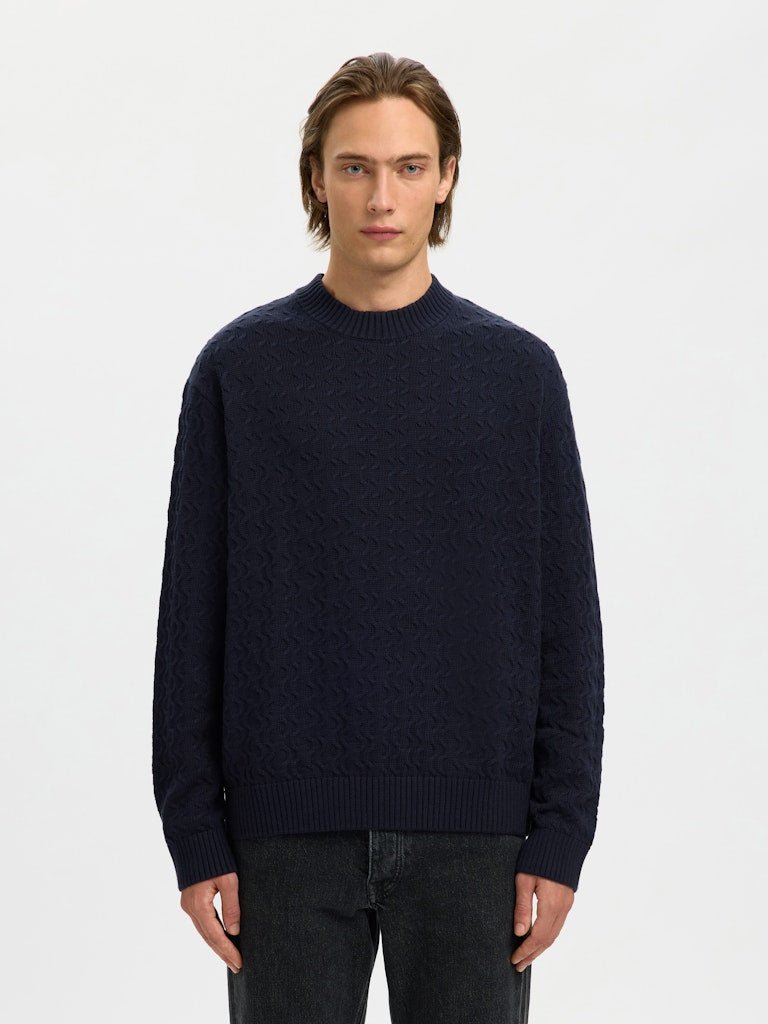 Selected K Philip LS Knit Relaxed Crew Neck, Sky Captain