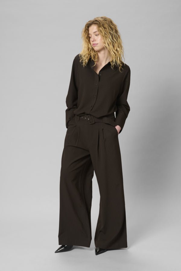 My Essential Wardrobe naisten housut VittaMW High Wide Pant, raidallinen ruskea