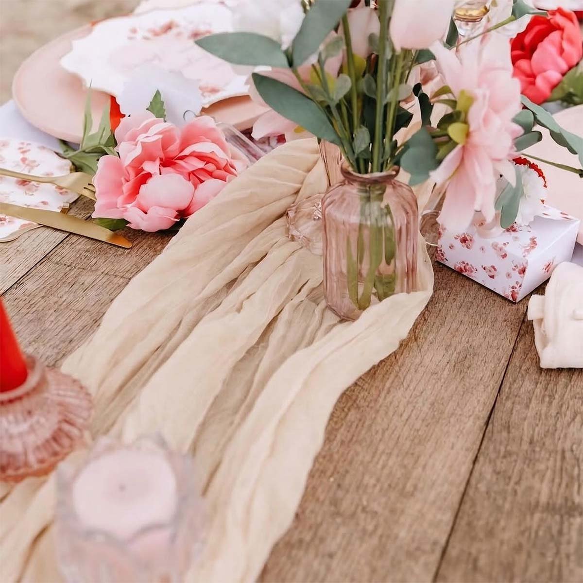 Leveä kaitaliina - Vaalea beige, 90cm x 3m