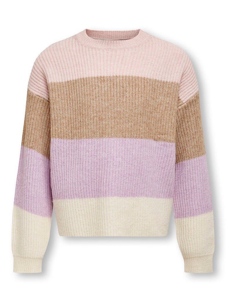 Kids Only Tyttöjen Raidallinen Neulepusero KOGSANDY LS STRIPE PULLOVER, Raidallinen Vaaleanpunainen