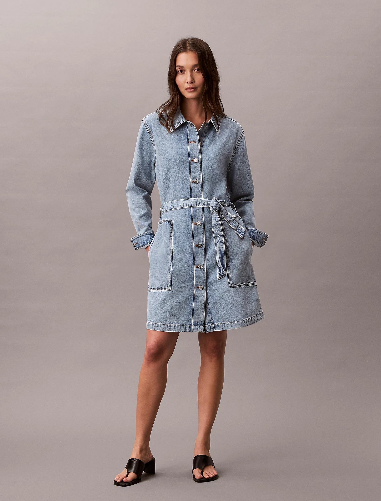 Calvin Klein Jeans naisten farkkumekko Belted Denim Mini Dress Coastel, sininen