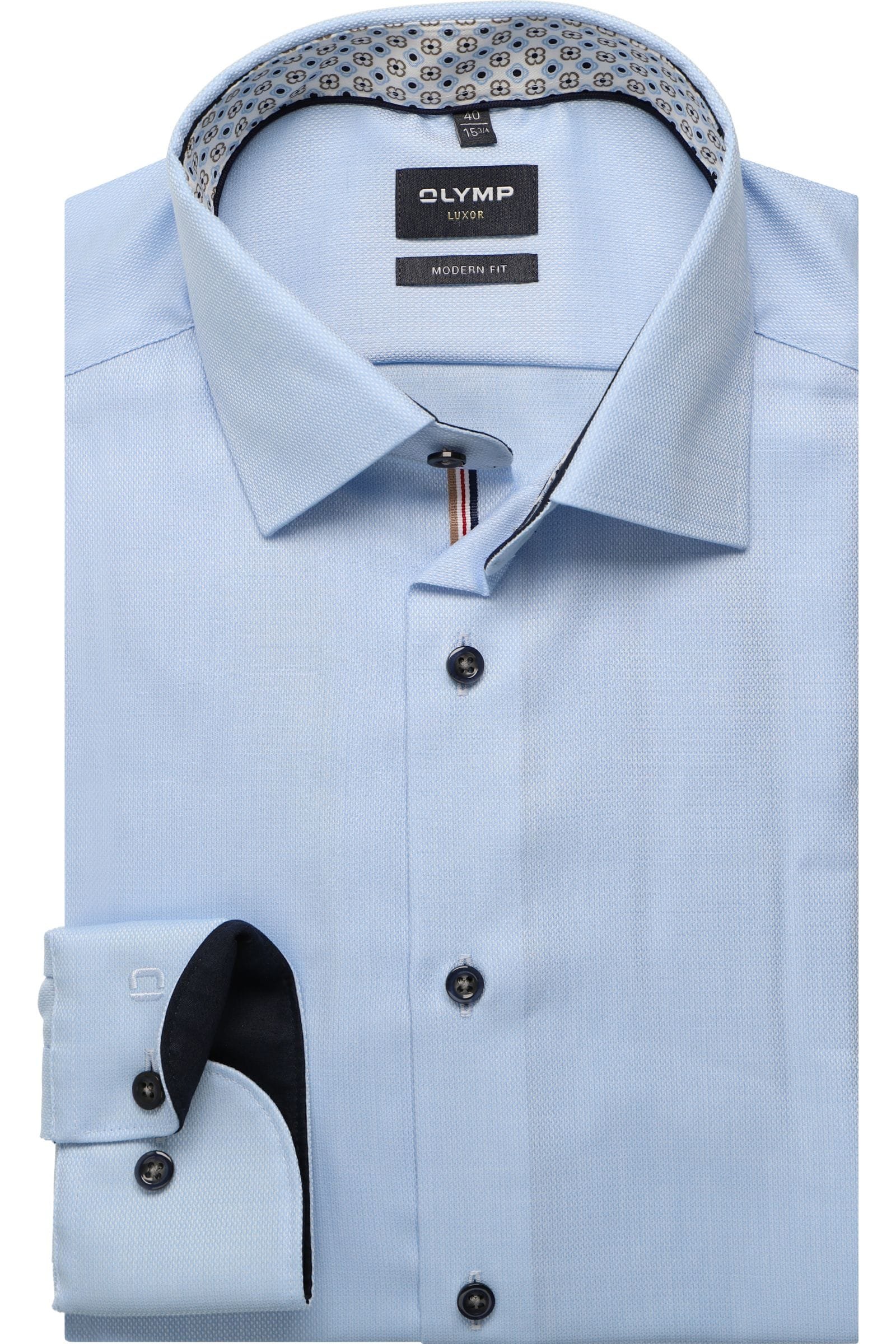 Olymp kauluspaita Luxor Modern Fit Contrast Print, vaaleansininen