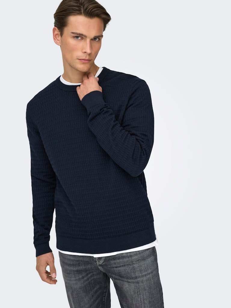 Only and Sons miesten neulepusero ONSBERRY REG 12 LS CREW KNIT FRML NOOS, Dark Sapphire