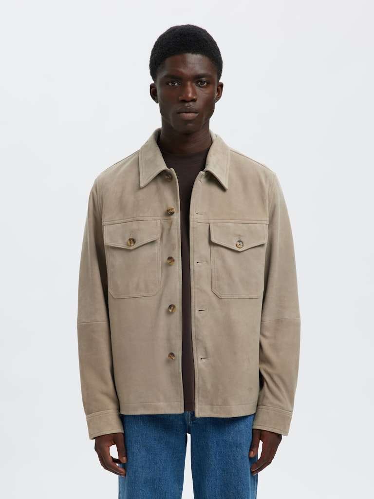 Selected miesten nahkatakki SLHTHOM SUEDE OVERSHIRT NOOS, Desert Taupe