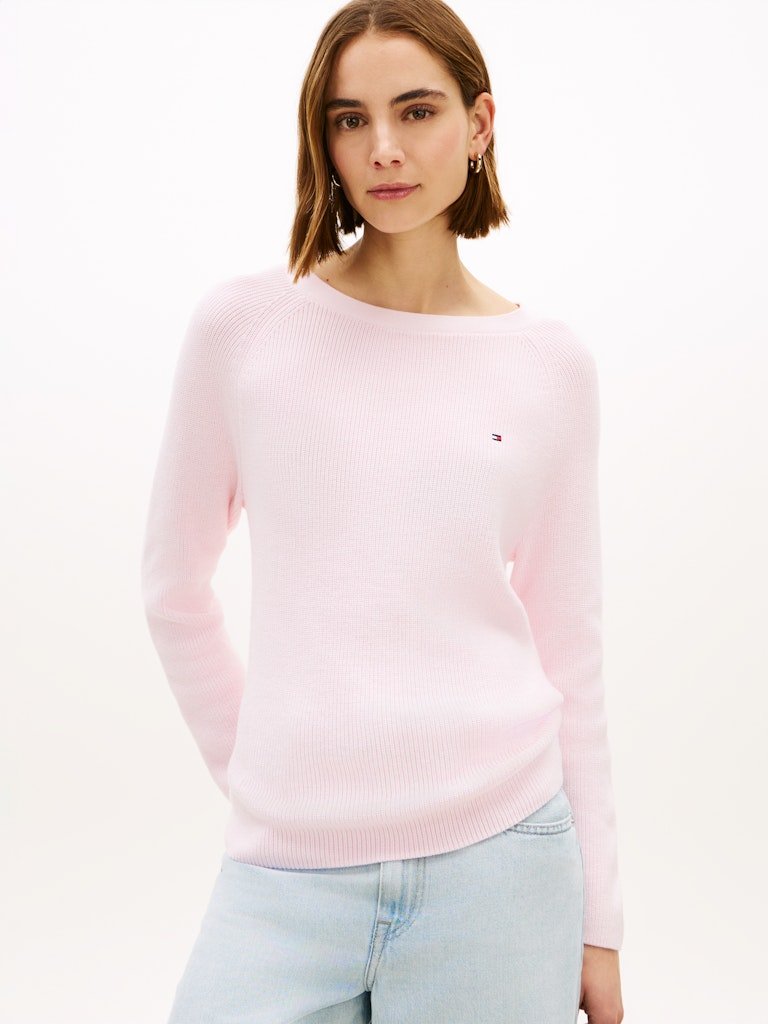 Tommy Hilfiger naisten neulepusero Cardi Fine GG LS Boat Neck Sweater, vaaleanpunainen