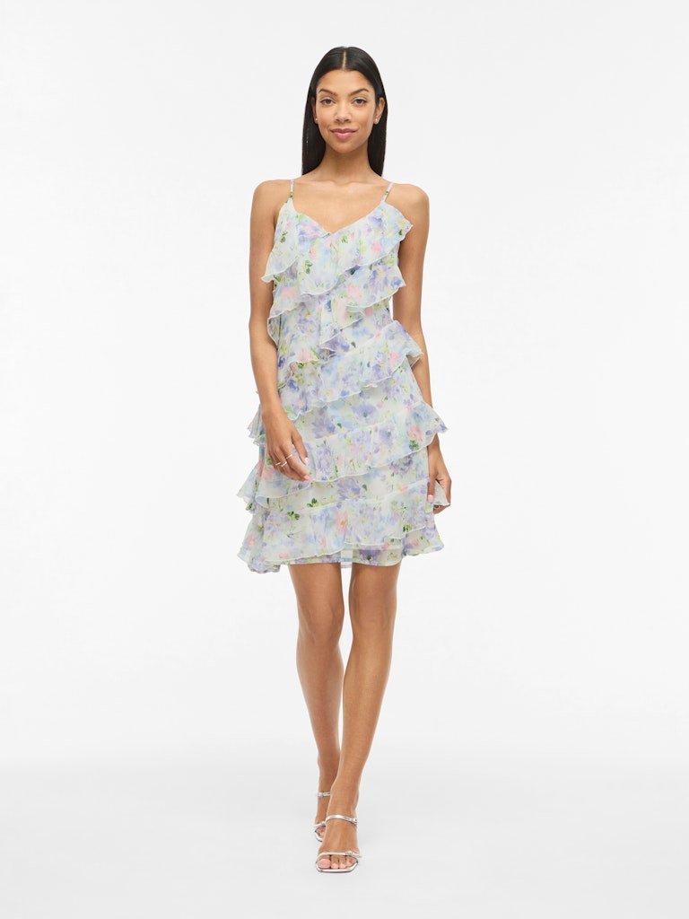 Vila mekko Viluna Strap Ruffle Short Dress, Cloud Dancer Blue