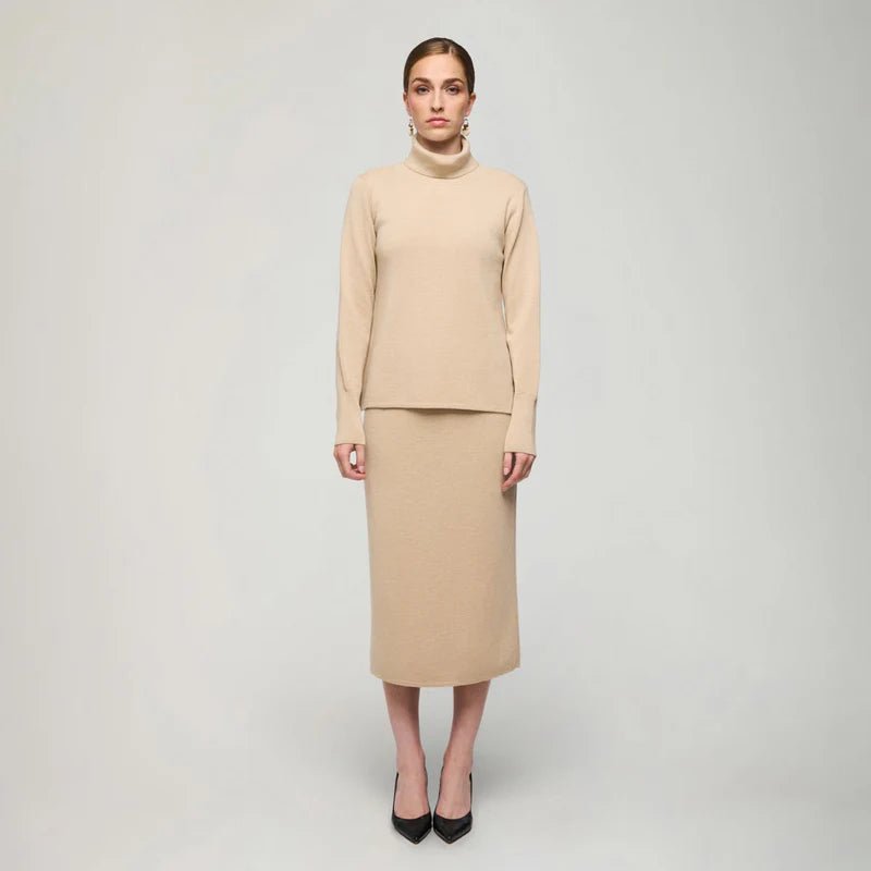 Aarikka naisten neulepusero, NOMI POOLO Vaalea Beige