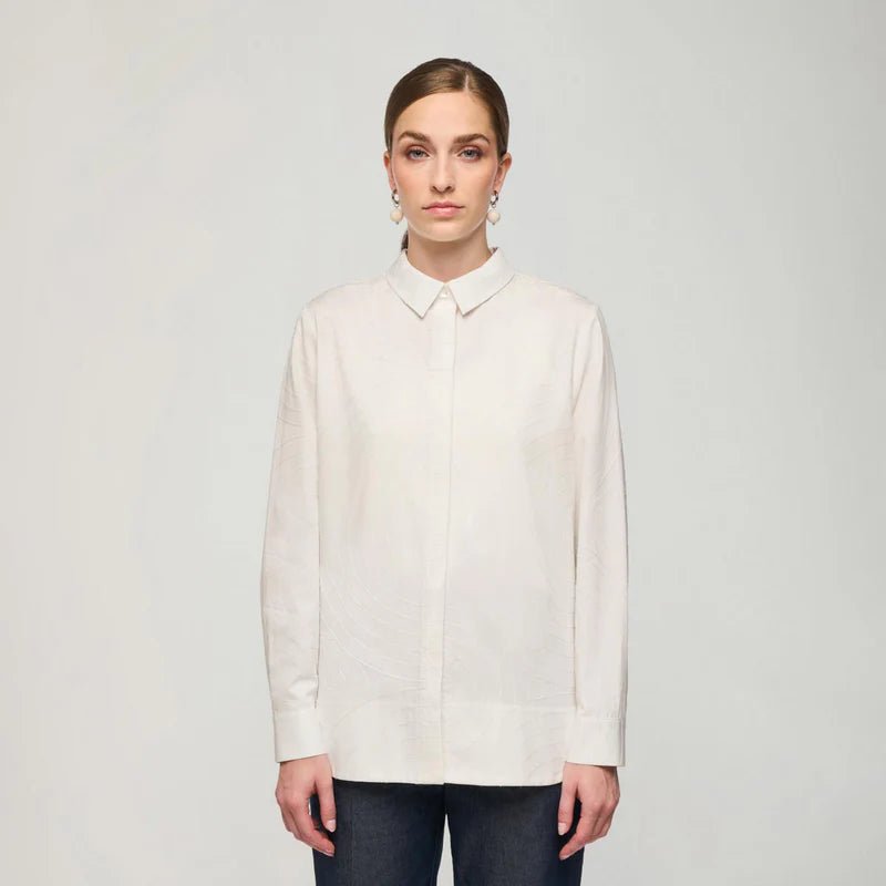 Aarikka naisten paitapusero, LEILA PUSERO AALLOT Luonnonvalkoinen