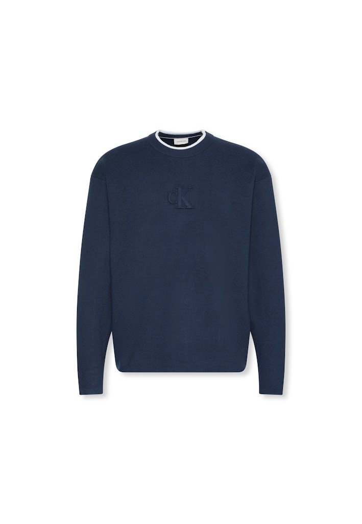 Calvin Klein Jeans miesten neule, LS EMBOSSED LOGO CREWNK SWEATER Sininen