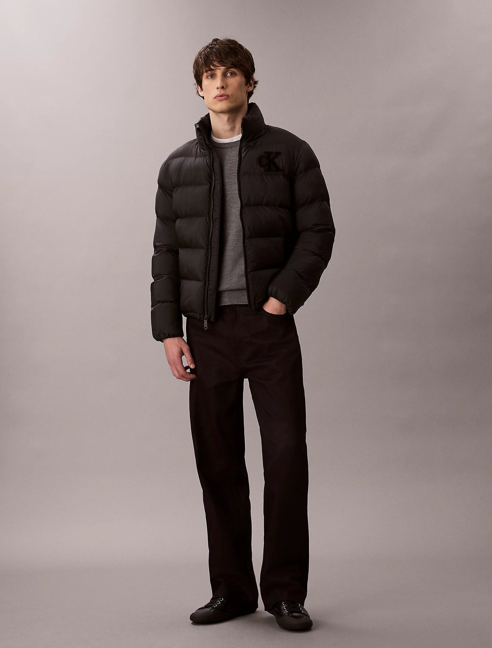 Calvin Klein Jeans miesten Puffertakki, LS NYLON MONOGRAM PUFFER JACKET Musta