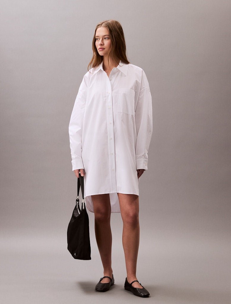 Calvin Klein Jeans naisten paitamekko, COTTON OVERSIZED MINI SHIRTDRESS Valkoinen