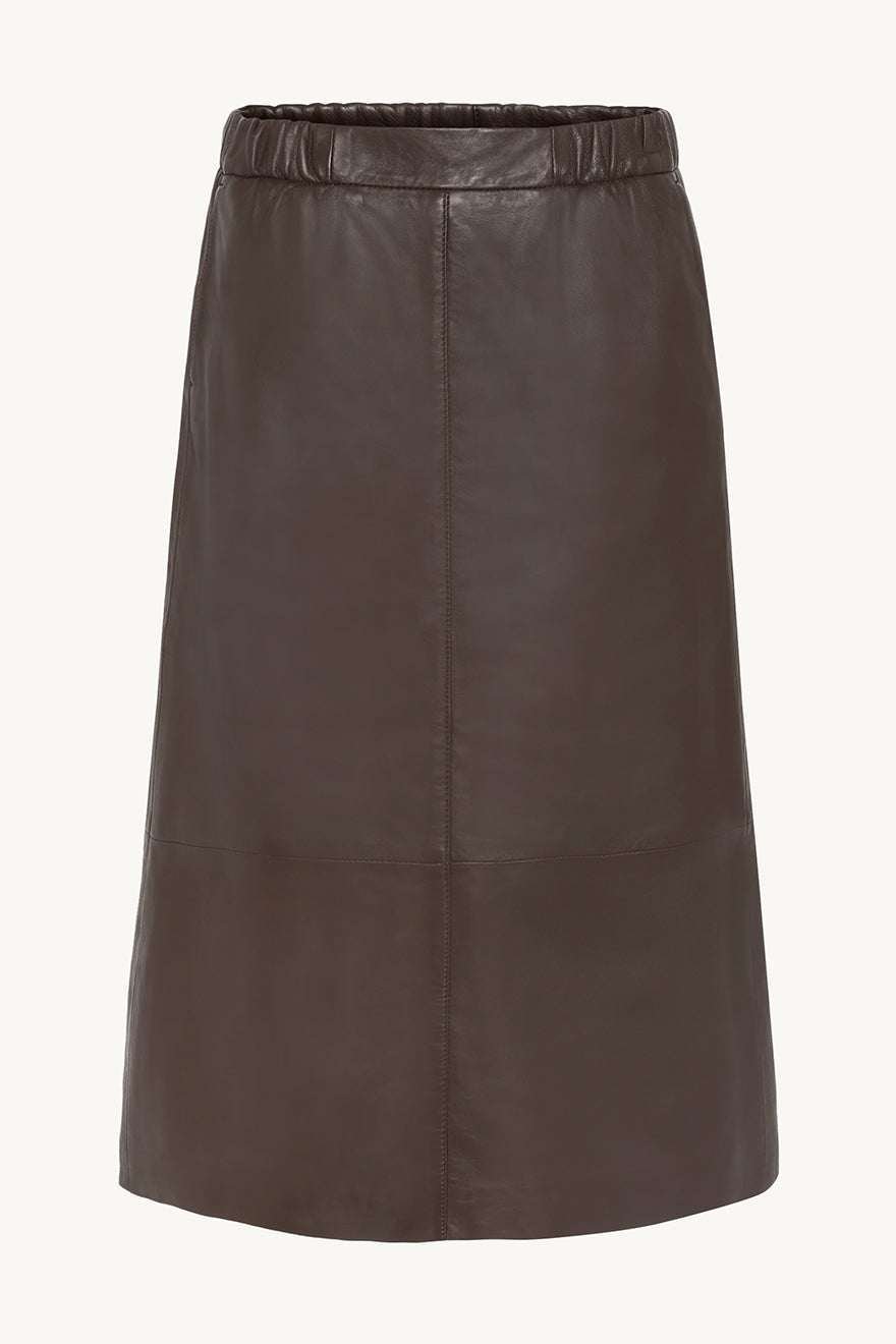Claire naisten hame, NASIMA LEATHER SKIRT Tummanruskea