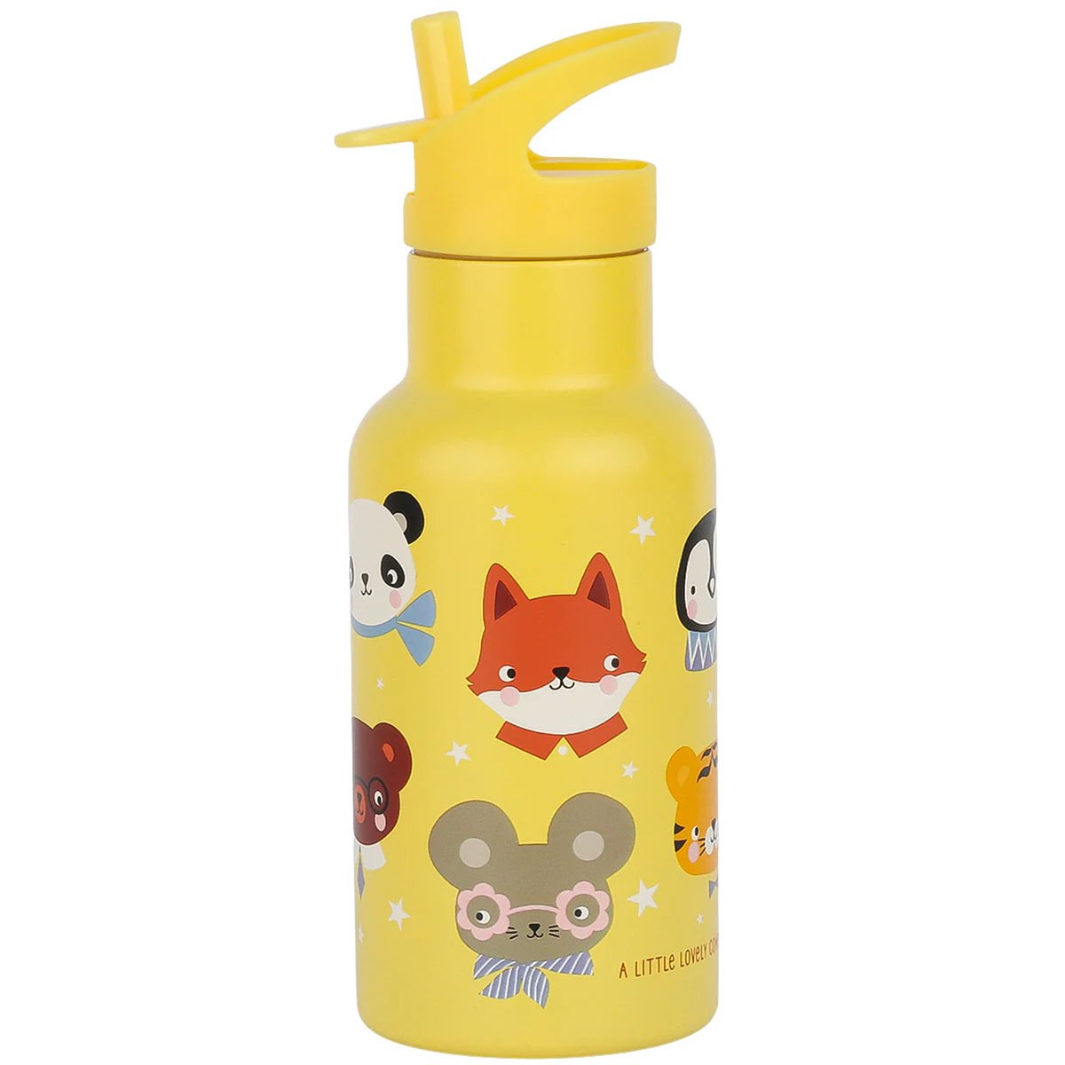 Juomapullo – Eläinystävät, keltainen, ruostumatonta terästä (350 ml)