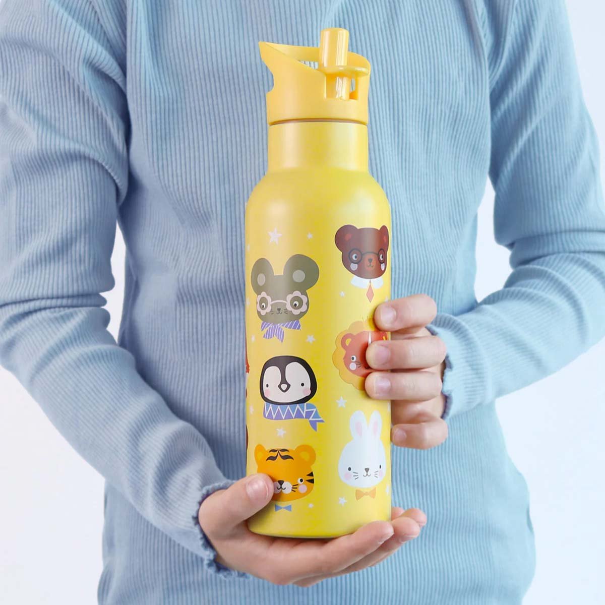 XL Juomapullo – Eläinystävät, keltainen, ruostumatonta terästä (500 ml)