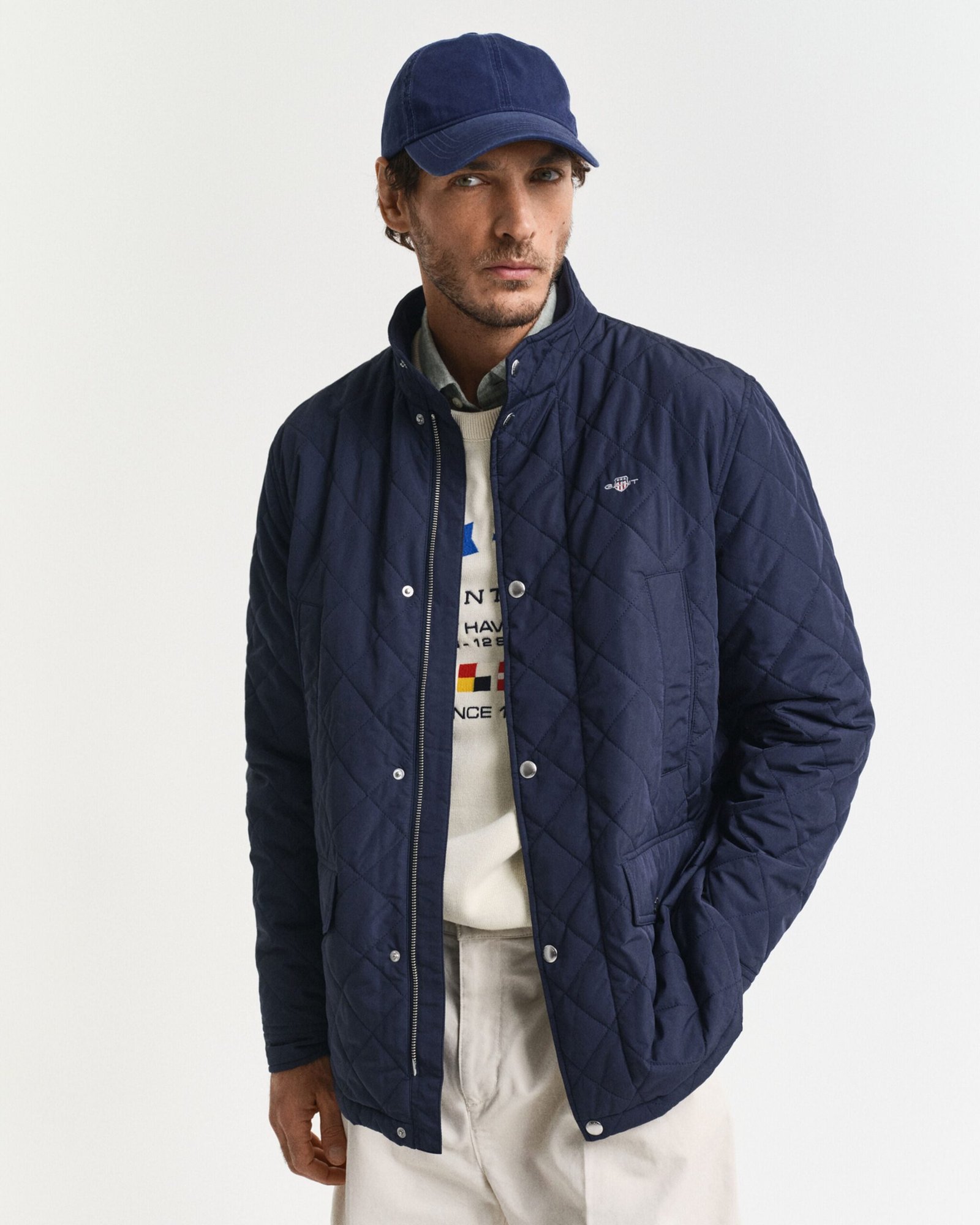 Gant miesten tikkitakki, QUILTED WINDCHEATER MID JACKET Tummansininen