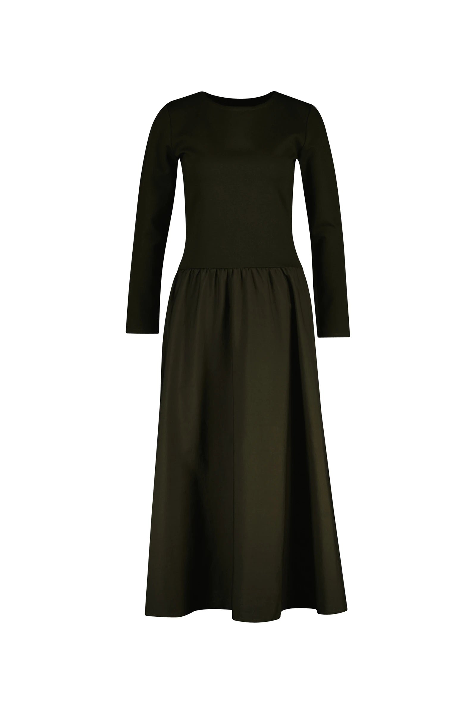 Gant naisten mekko, MIDI JERSEY WOVEN COMBO LS DRESS Armeijanvihreä