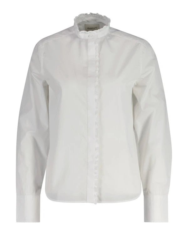 Gant naisten paita, REG SOLID FRILL DETAIL SHIRT Valkoinen