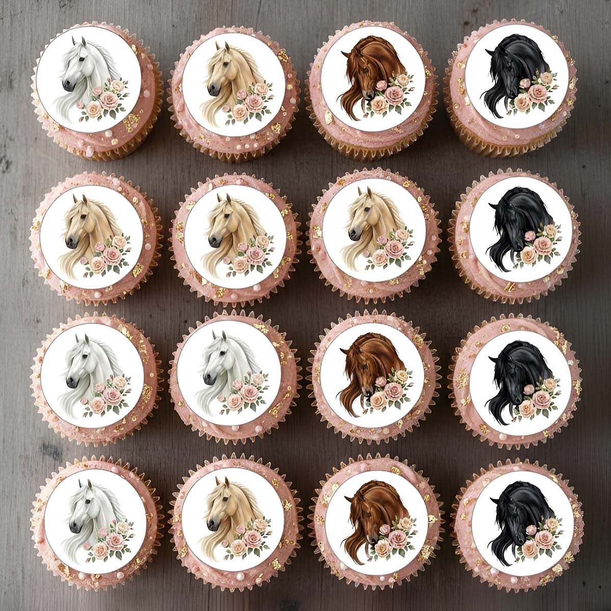 Muffinikuvat - Hevosia kukilla