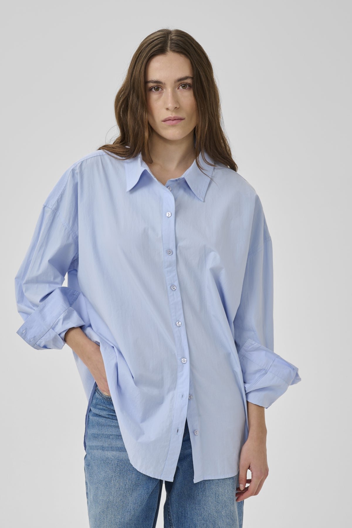 My Essential Wardrobe naisten paitapusero MWVilda Sunna Boxy Shirt, vaaleansininen