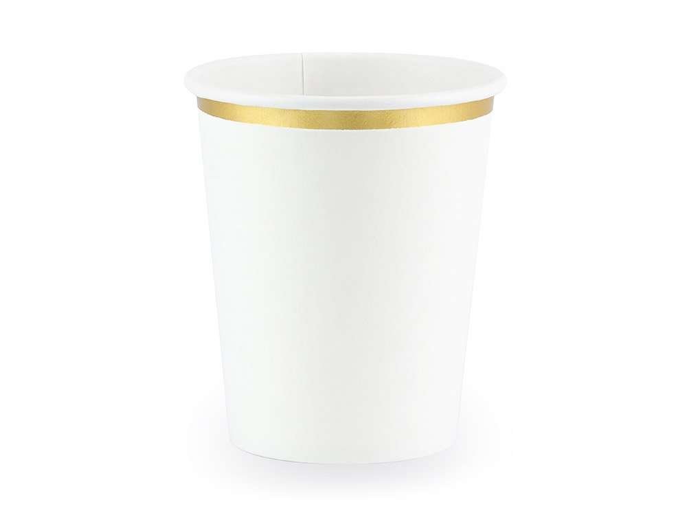 Valkoiset Pahvimukit, kultainen reuna, 6kpl