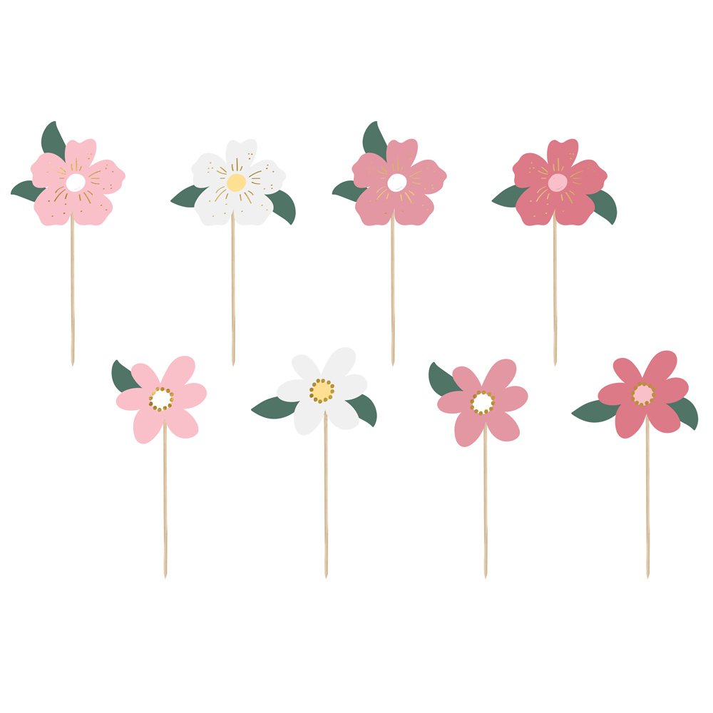 Kakkukoristetikut - Vaaleanpunaiset kukat, 8kpl