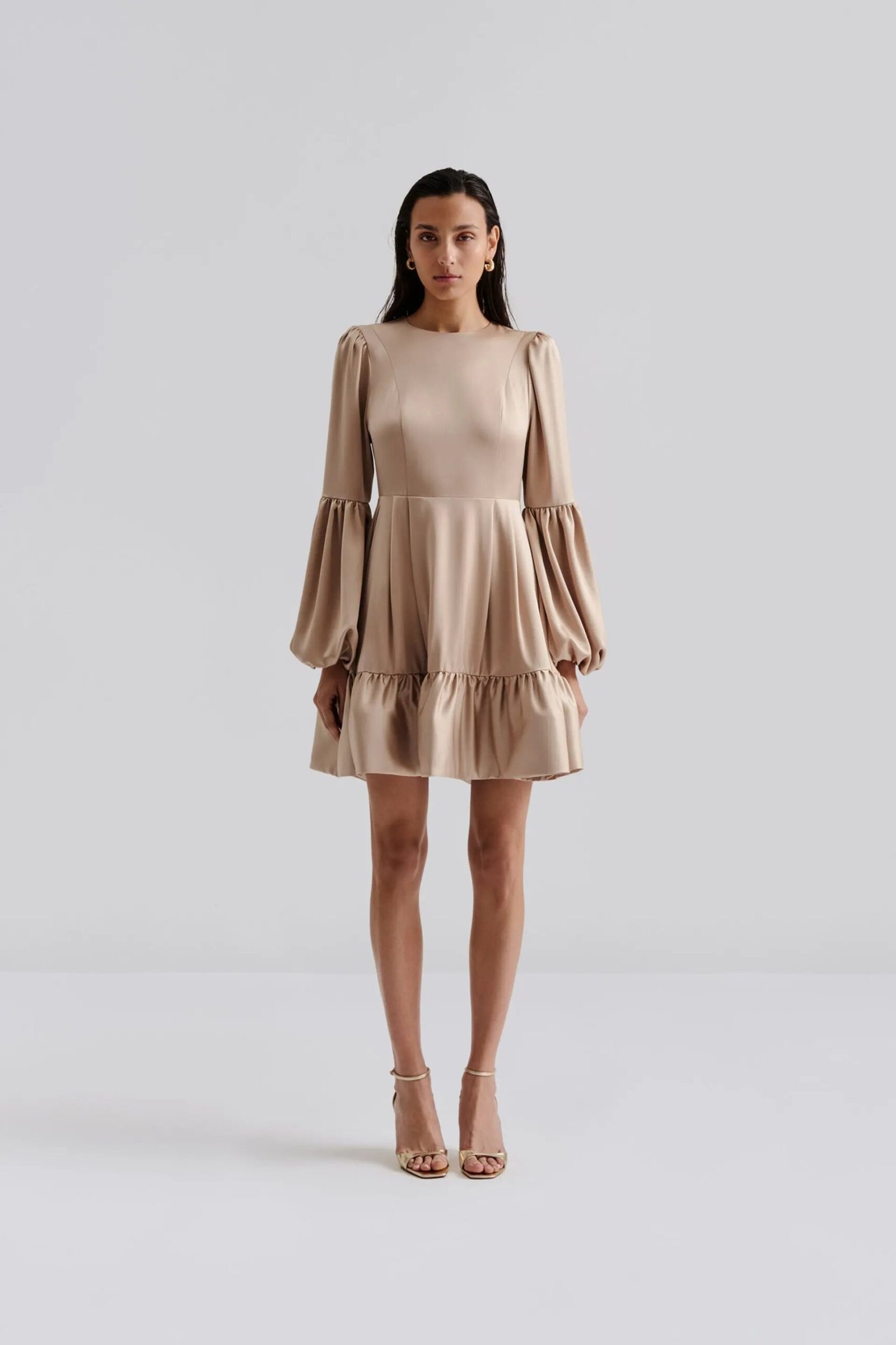 Malina naisten mekko, JASMINE RUFFLED MINI DRESS Beige