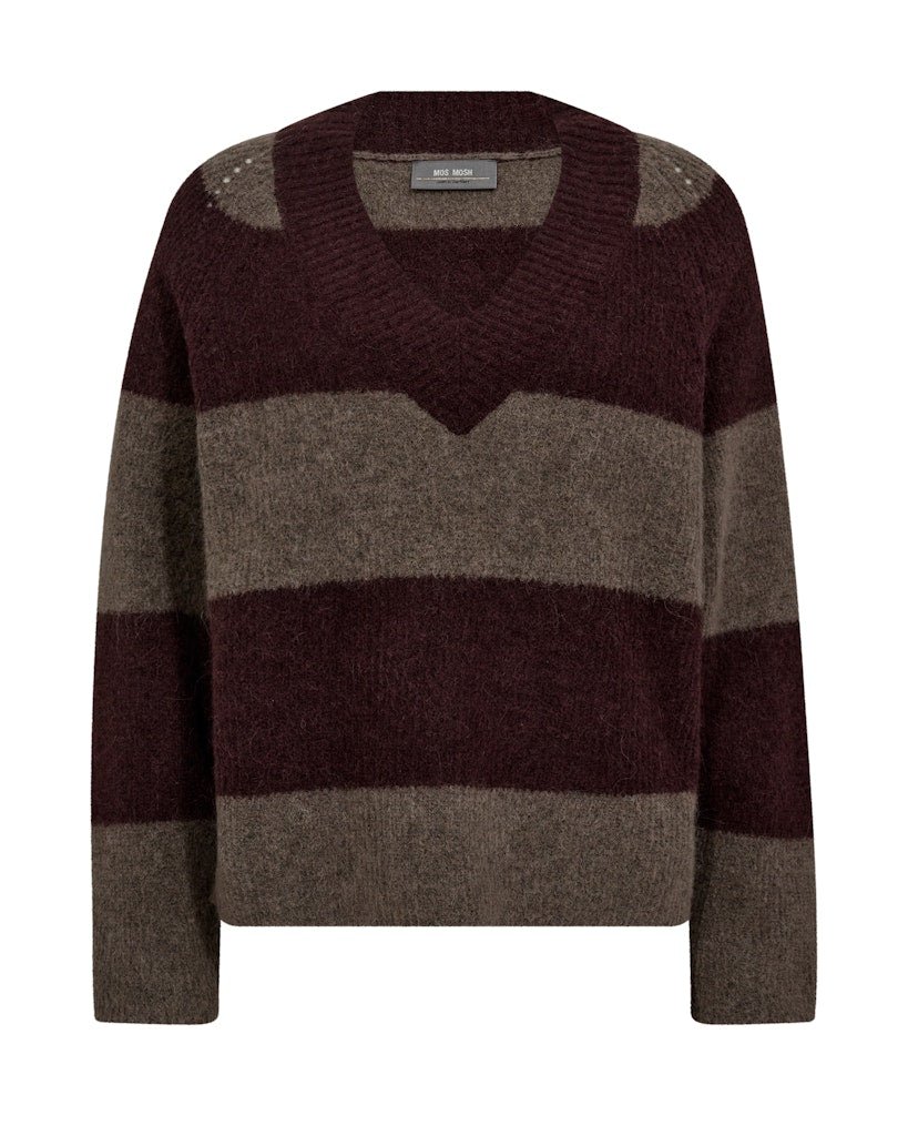 Mos Mosh naisten neule, MMTACI STRIPE LS V-NECK KNIT Raidallinen Luumu
