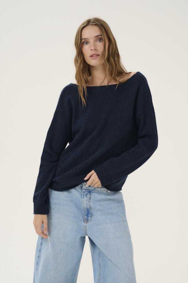 MY ESSENTIAL WARDROBE naisten neule, HuxiMW Knot Knit Pullover Tummansininen