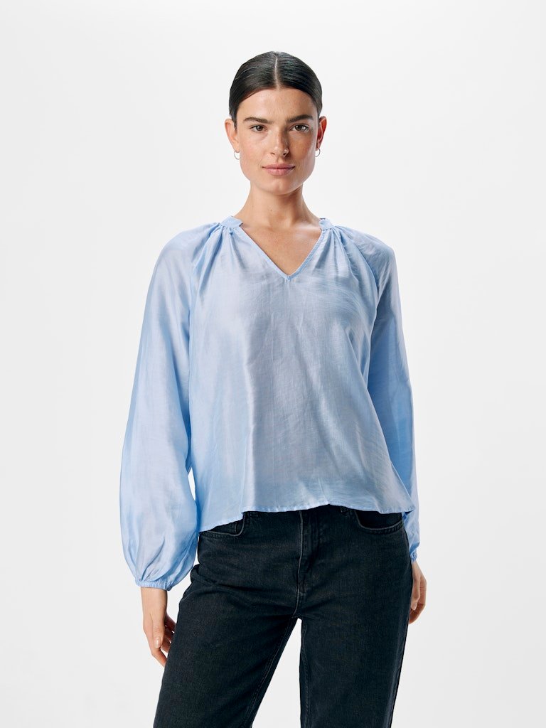 Object naisten pusero, OBJHEIDI L/S LO V-NECK TOP  Cornflower Blue